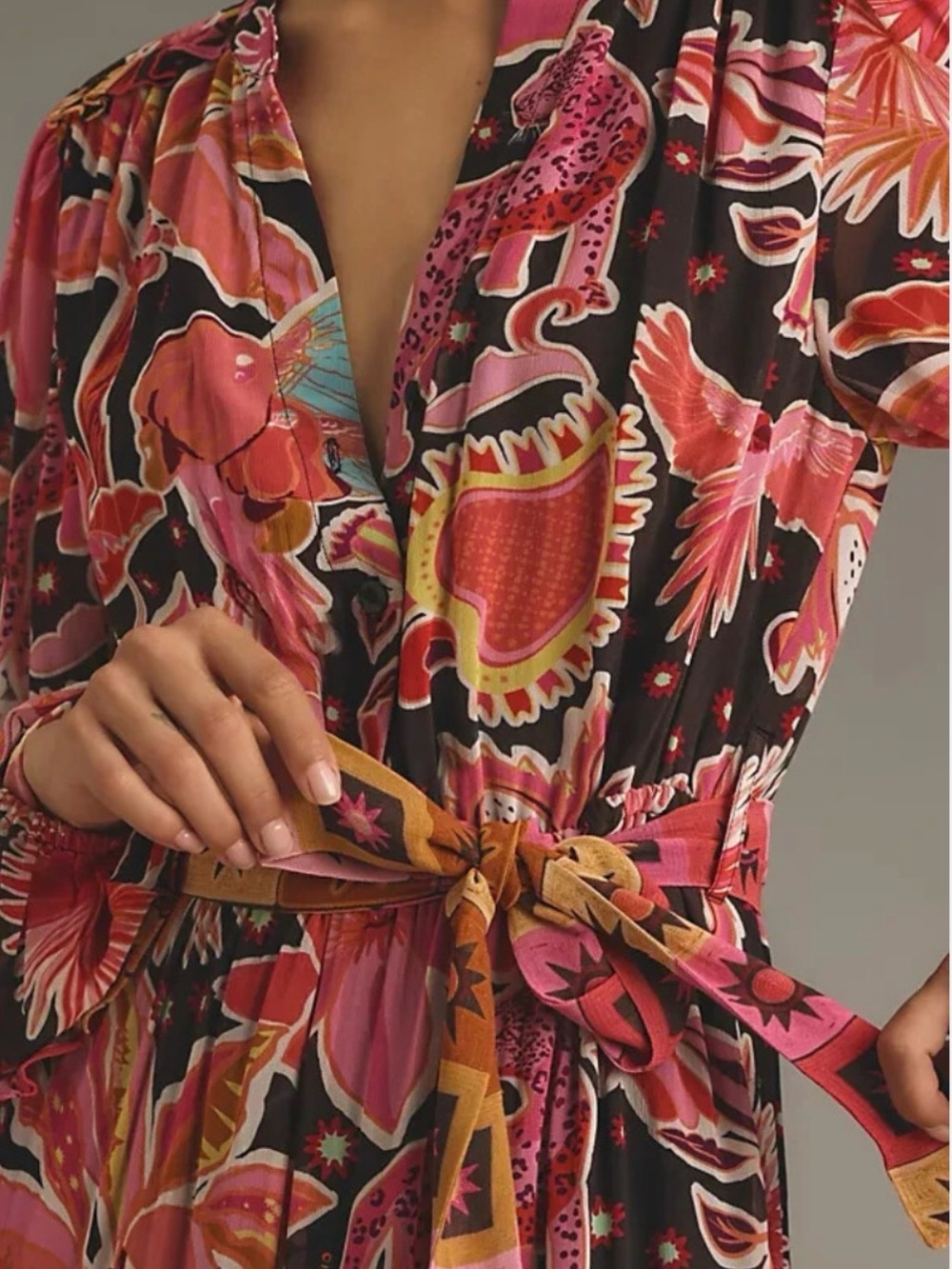 FARM Rio Pink, Black & Orange Printed Dress
